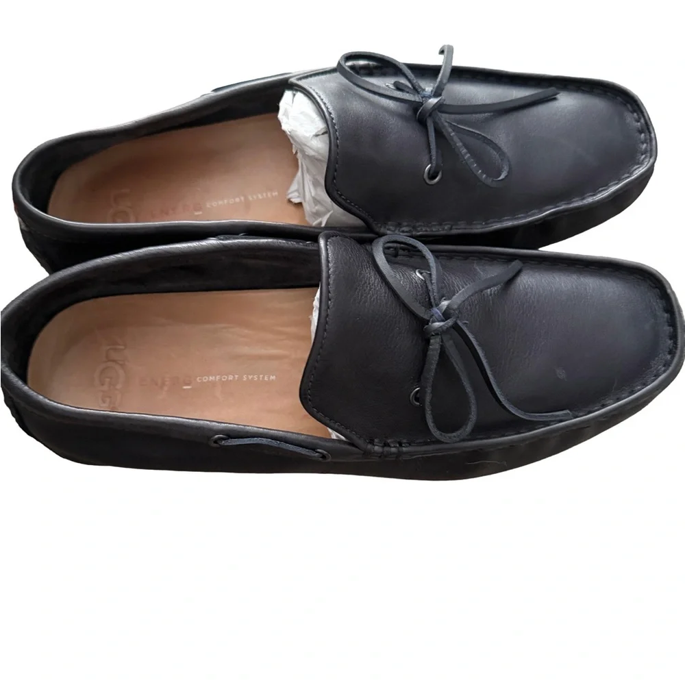 UGG Black Leather Bow Loafers flats Size 10 - Picture 3 of 3